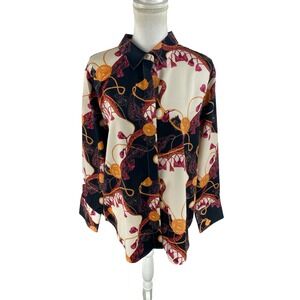 Chicos No Iron Status-Print Button Top Size XXL / 4 Sateen‎ Tassel Chain Blouse